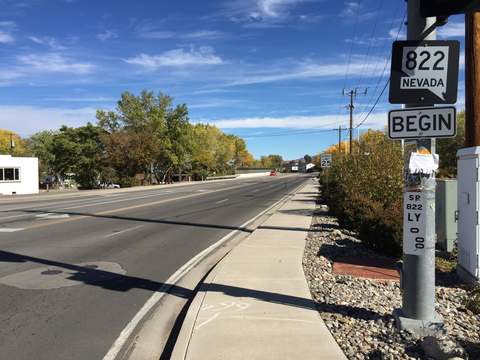 Dayton Valley Road (State Route 822) in Dayton, Nevada, with autumn trees